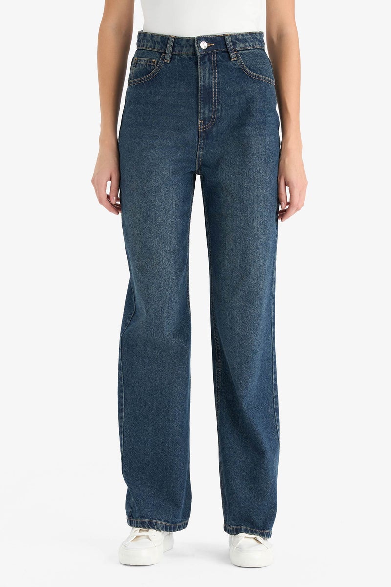 DeFacto Blue Woman 90's Wide Leg High Waist Straight Leg Jeans Casual - Image 5